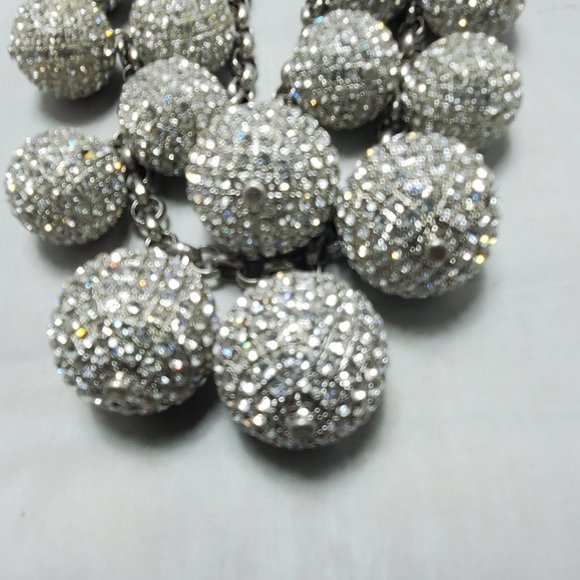 Neiman Marcus silver disco ball with rhinestones layered necklace - Picture 4 of 9